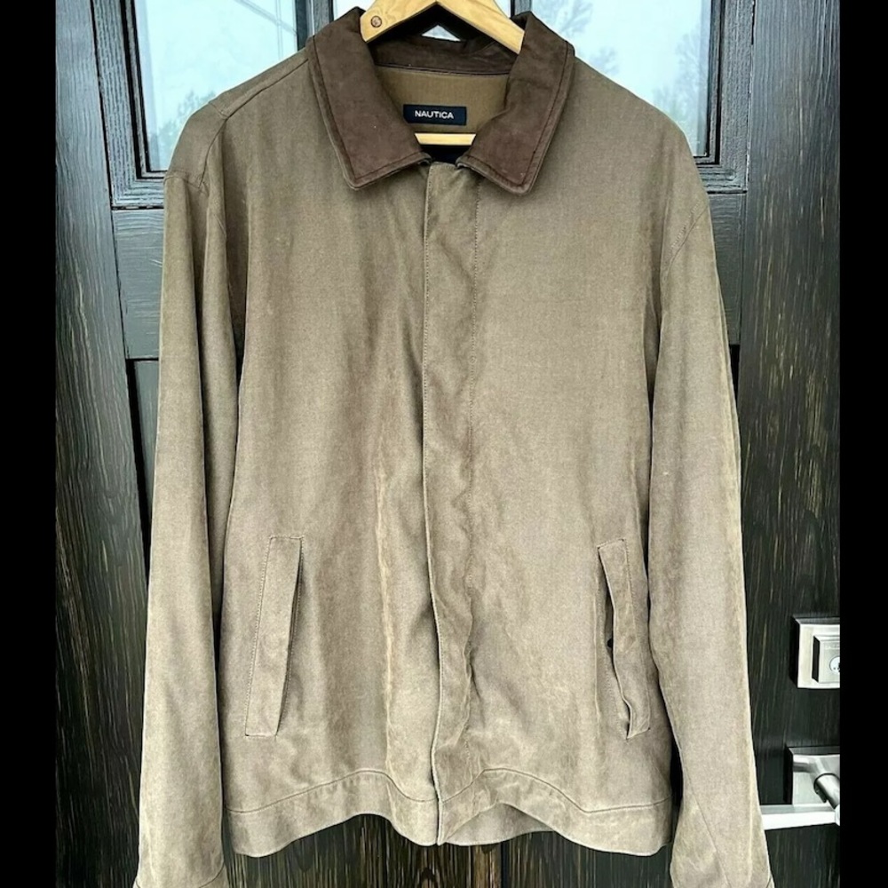 Vintage Nautica Mens Med Brown Bomber Style Jacket Leather Collar Size L - Picture 6 of 13